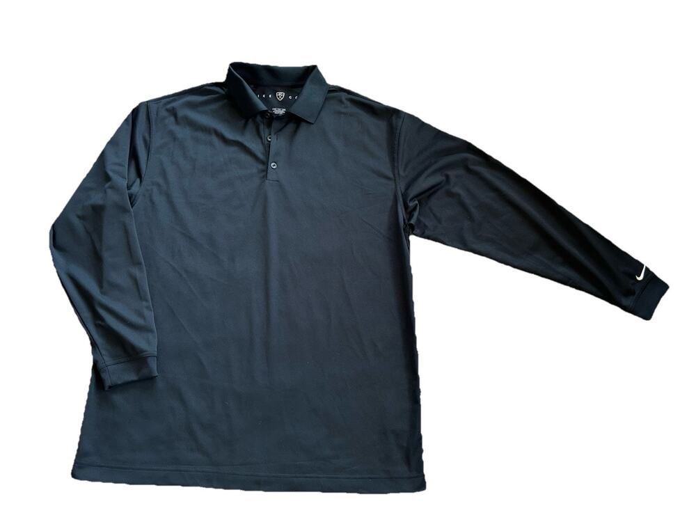 Nike Golf Mens XXL 2XL Long Sleeve Polo Shirt Black Fit Dry E26